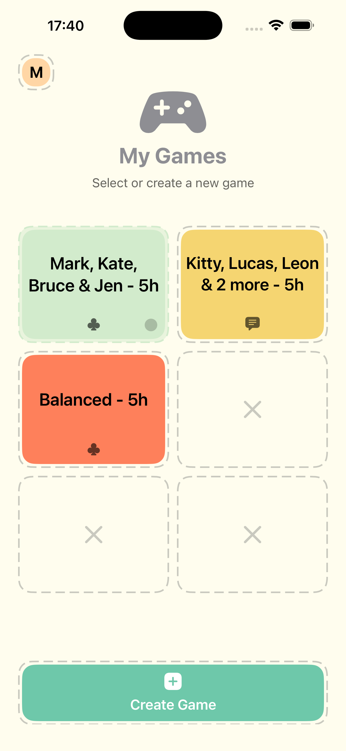 App Store screenshot: the My Games grid with three saved games