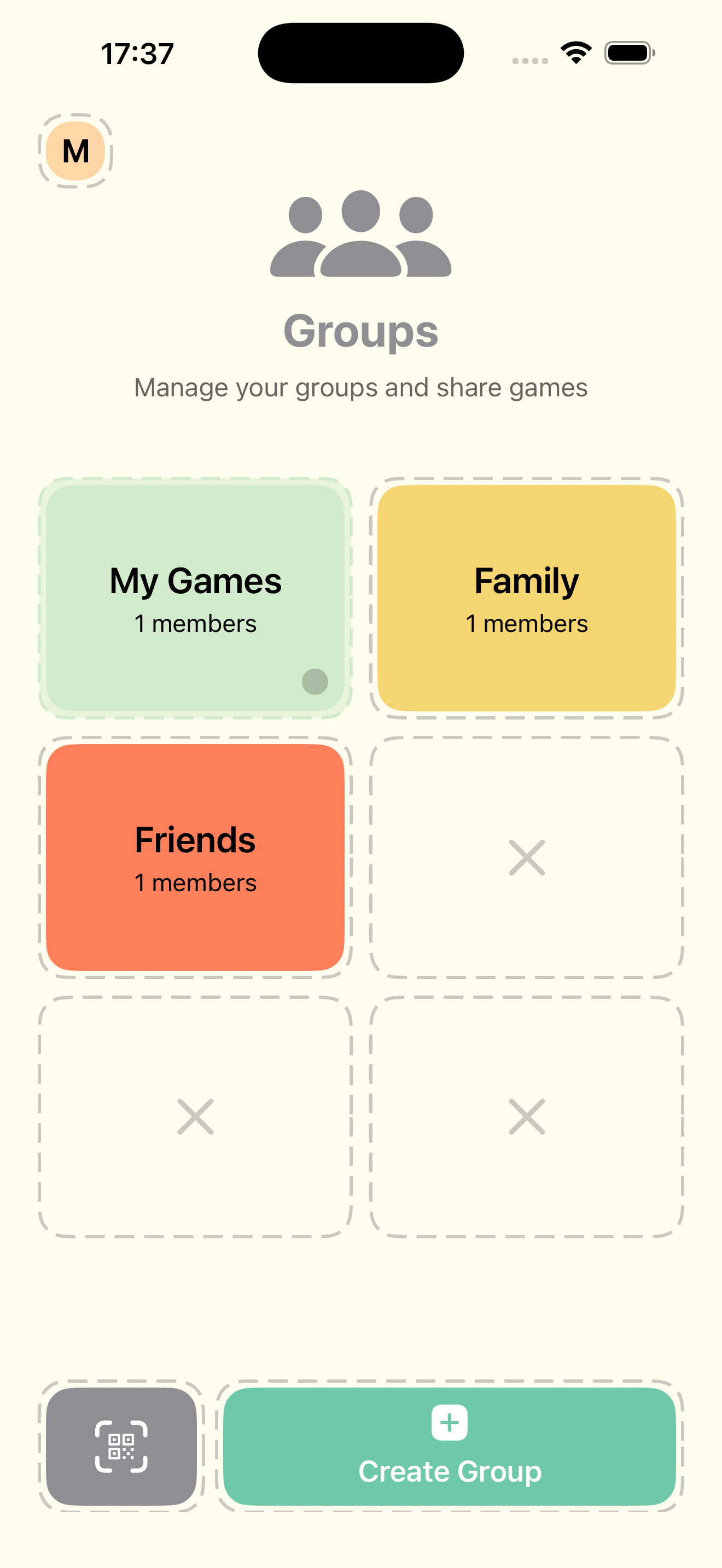 App Store screenshot: the Groups screen with three groups